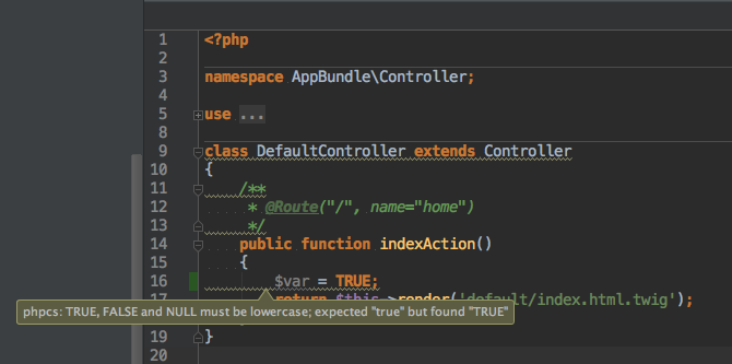 PhpStorm Codesniffer output