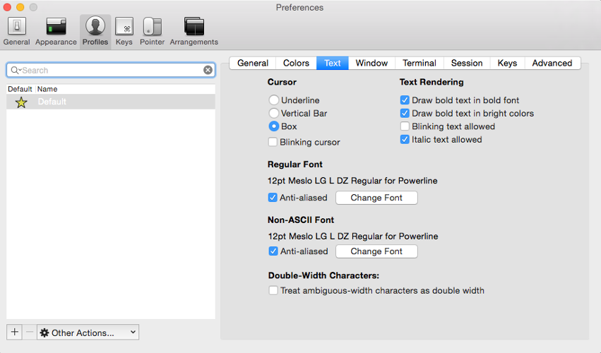 iTerm font setting